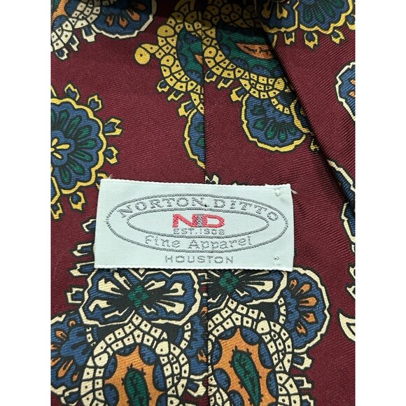 Norton Ditto Silk Paisley Tie Burgundy Multicolor One Size Adjustable Fit Boho - Picture 4 of 7